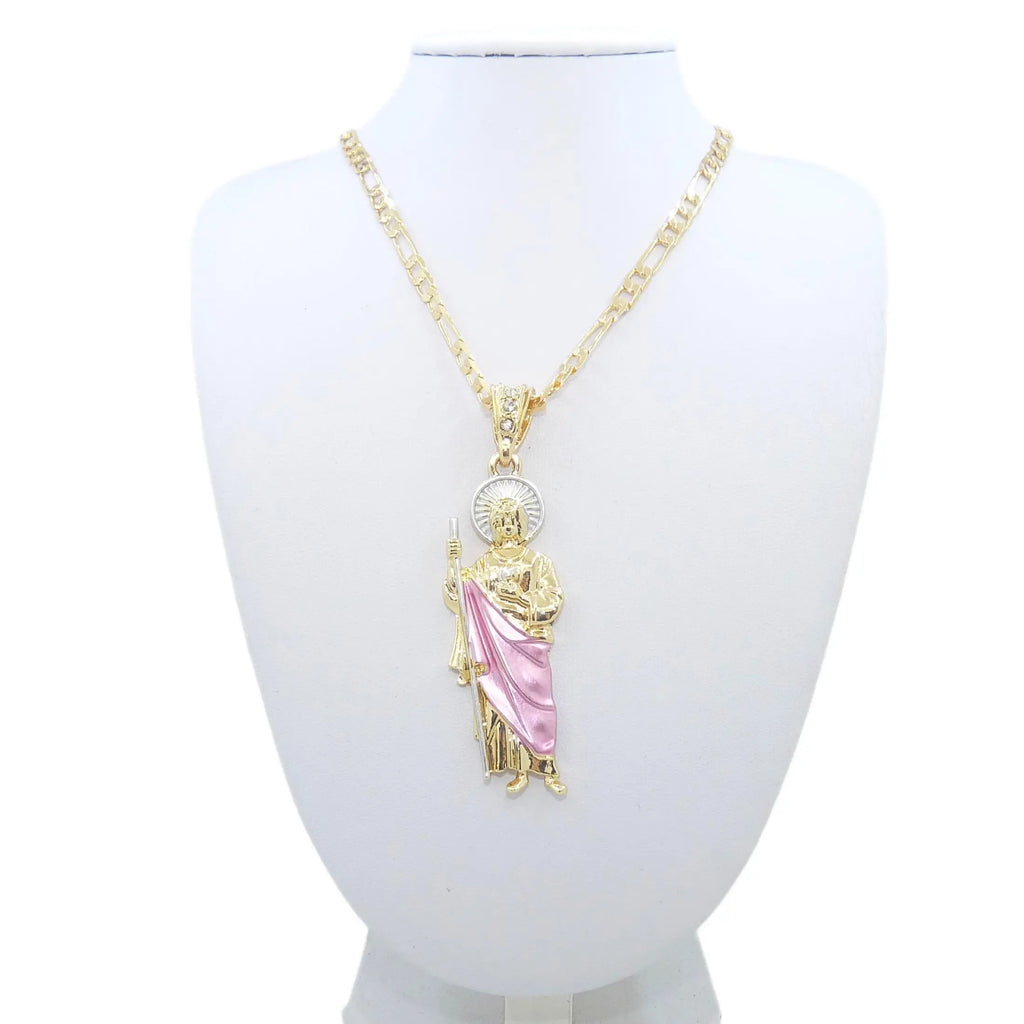 Saint Jude Necklace 14K Gold Plated San Judas Pendant Figaro Chain by Creative Vault Marketplace