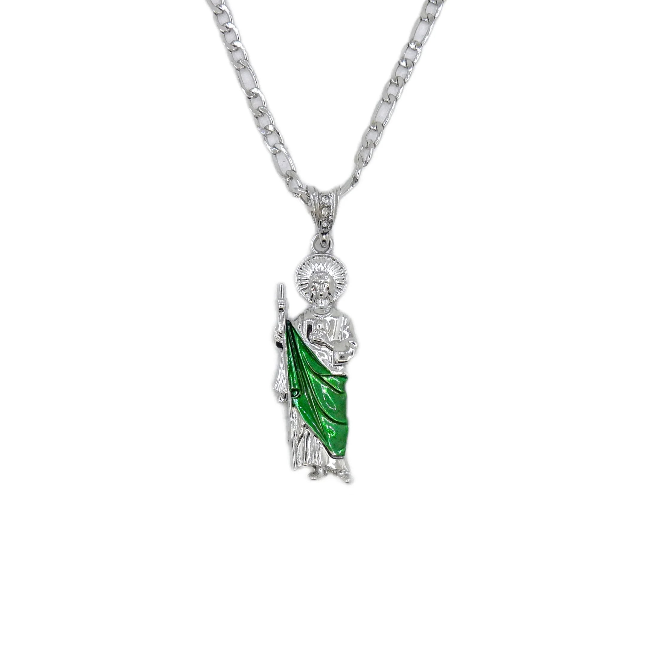 Saint Jude Necklace 14K Gold Plated San Judas Pendant Figaro Chain by Creative Vault Marketplace