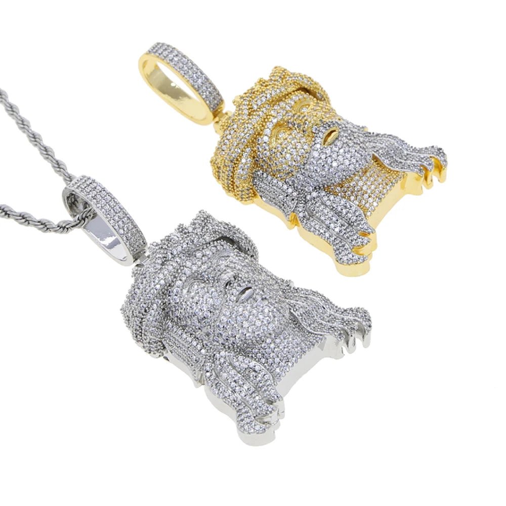 New Iced Out Bling CZ Religious Jesus Head Pendant Necklace Gold Color 5A Zircon Faith Charm Men's Hip Hop Jewelry by Creative Vault Marketplace
