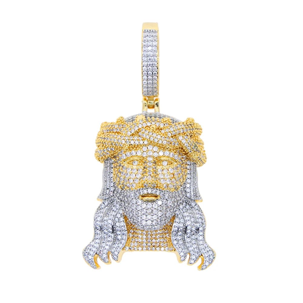 New Iced Out Bling CZ Religious Jesus Head Pendant Necklace Gold Color 5A Zircon Faith Charm Men's Hip Hop Jewelry by Creative Vault Marketplace