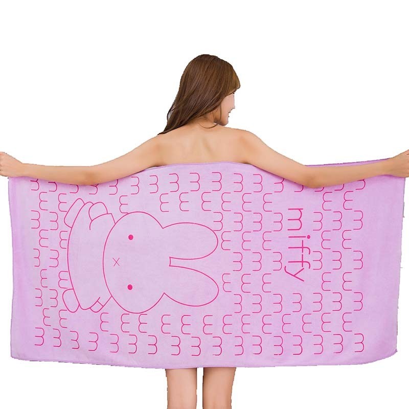 Creative Vault Marketplace purple microfiber beach towel dress featuring a Miffy cartoon print and soft coral fleece
