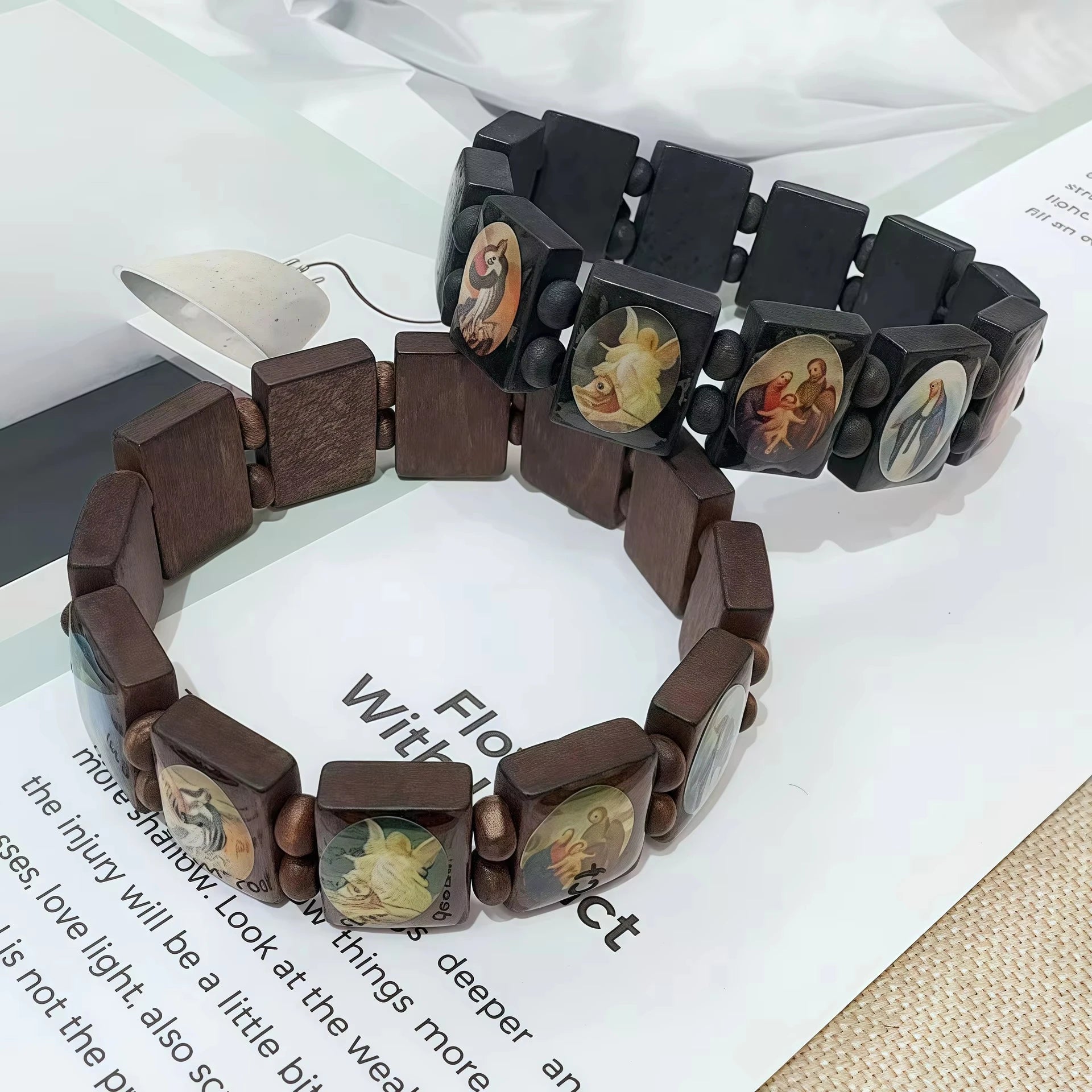 Natural Wooden Catholic Bracelet Jewelry Virgin Mary Jesus Christian Faith Rosary Bracelet Religious Jewelry Wholesale by Creative Vault Marketplace
