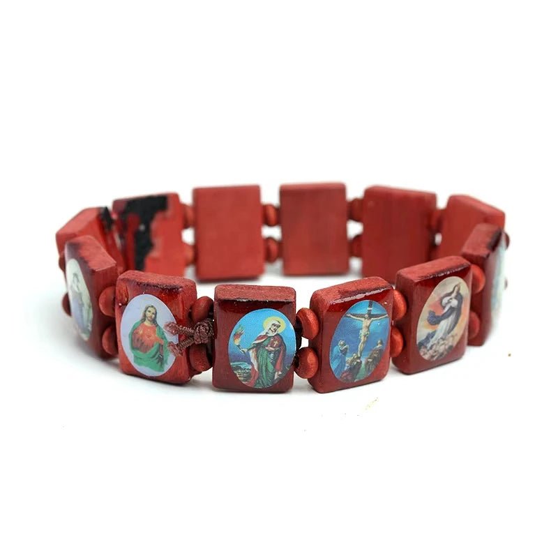 Natural Wooden Catholic Bracelet Jewelry Virgin Mary Jesus Christian Faith Rosary Bracelet Religious Jewelry Wholesale by Creative Vault Marketplace