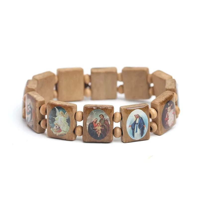 Natural Wooden Catholic Bracelet Jewelry Virgin Mary Jesus Christian Faith Rosary Bracelet Religious Jewelry Wholesale by Creative Vault Marketplace