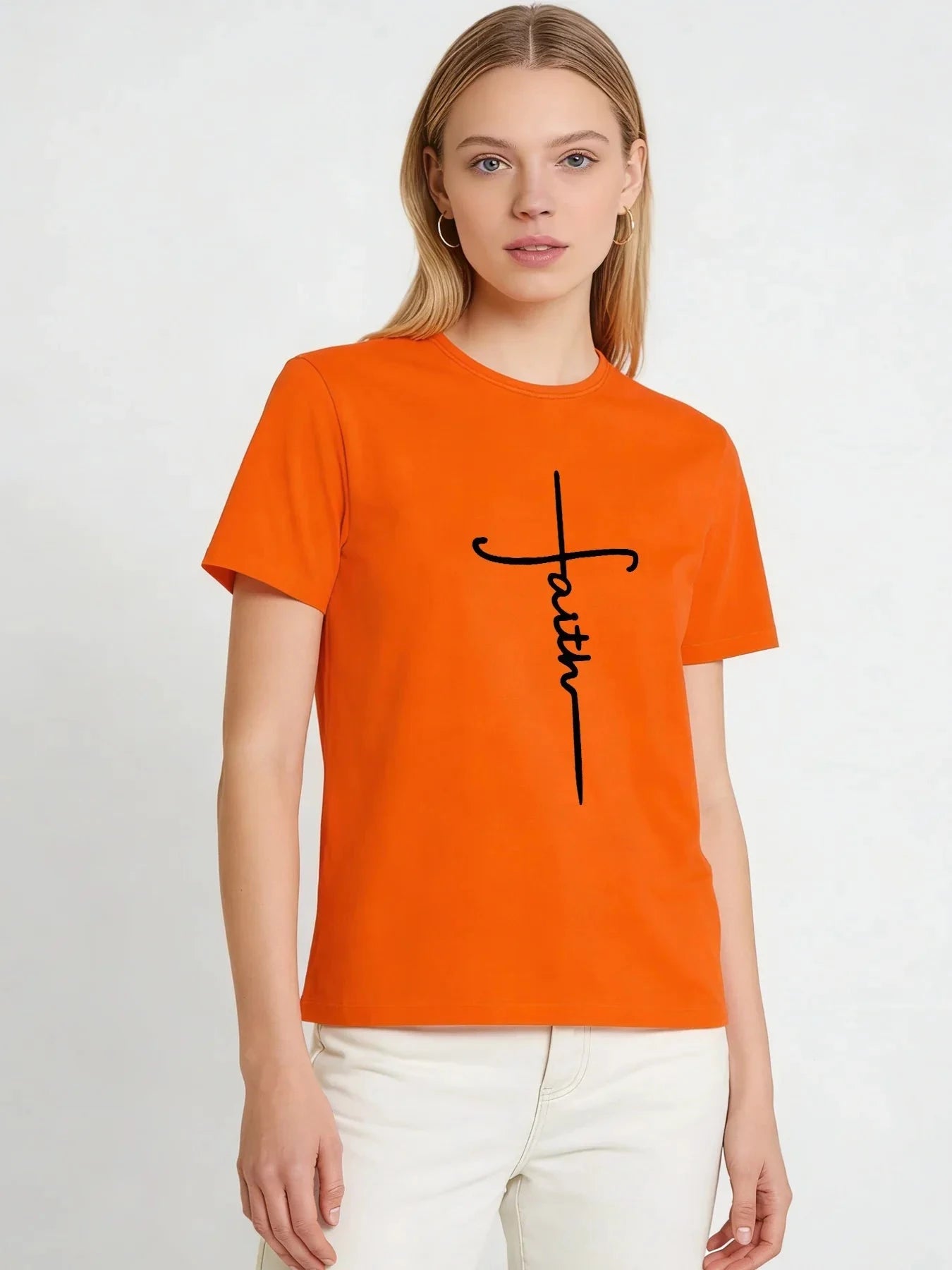 Faith Cross T Shirt Women Christian Faith Graphic Tee Casual Round Neck Short Sleeve Tops by Creative Vault Marketplace