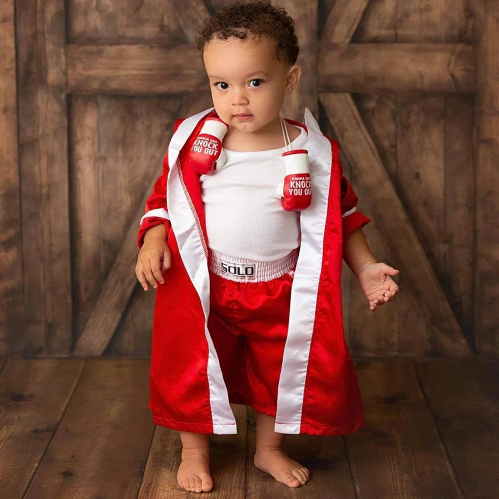 Newborn Photography Props Boxing Theme Baby Photo Outfit Infant Bathrobe Shorts Gloves Set Newborn Photo Costume Studio Props by Creative Vault Marketplace