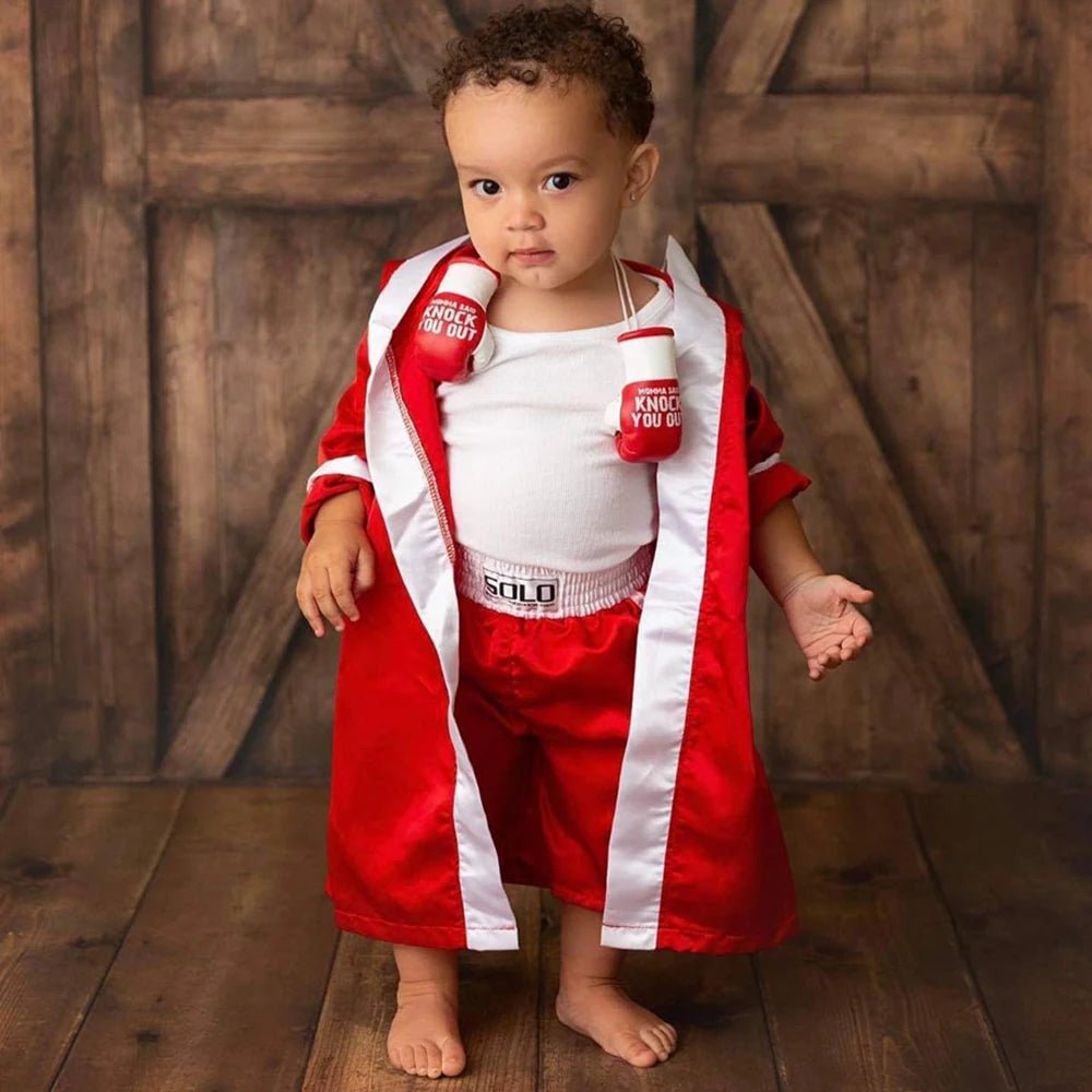 Newborn Photography Props Boxing Theme Baby Photo Outfit Infant Bathrobe Shorts Gloves Set Newborn Photo Costume Studio Props by Creative Vault Marketplace