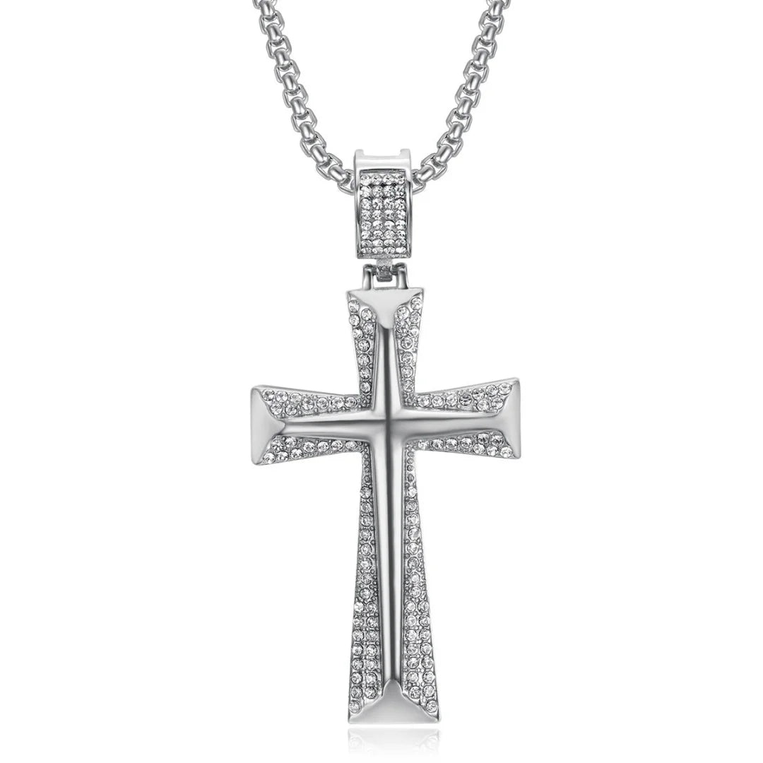 Religious Iced Out Bling Jesus Cross Pendant Stainless Steel Cubic Zirconia Christian Faith Necklace for Women Men Jewelry Gift by Creative Vault Marketplace