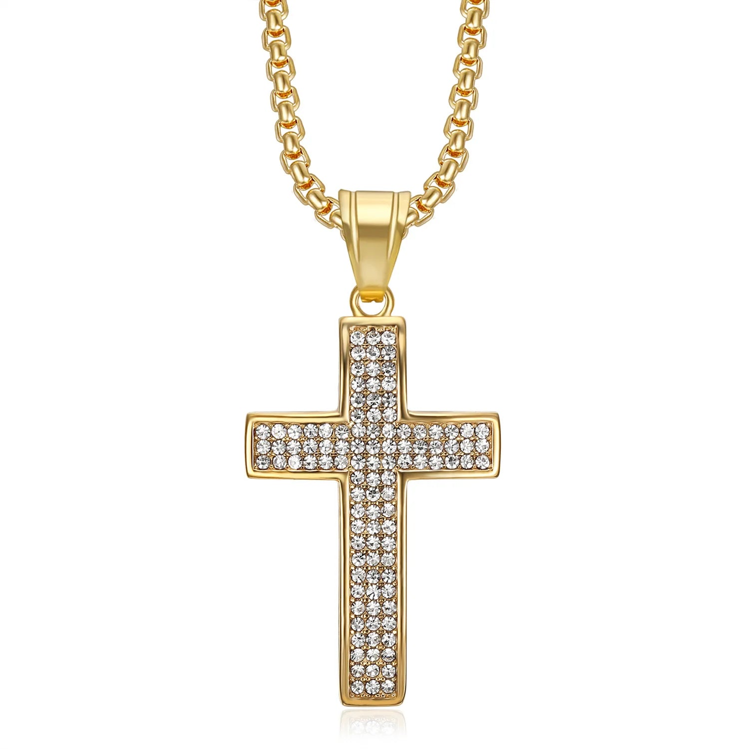 Religious Iced Out Bling Jesus Cross Pendant Stainless Steel Cubic Zirconia Christian Faith Necklace for Women Men Jewelry Gift by Creative Vault Marketplace