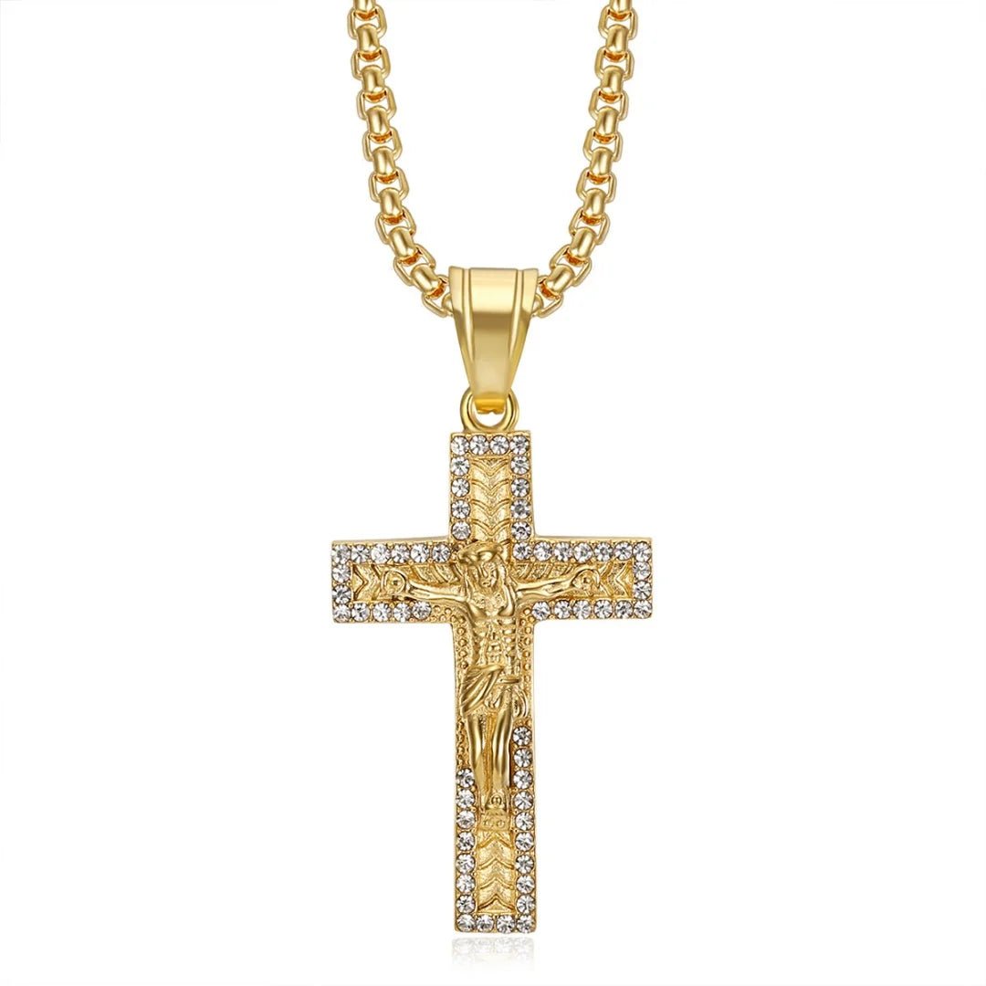 Religious Iced Out Bling Jesus Cross Pendant Stainless Steel Cubic Zirconia Christian Faith Necklace for Women Men Jewelry Gift by Creative Vault Marketplace