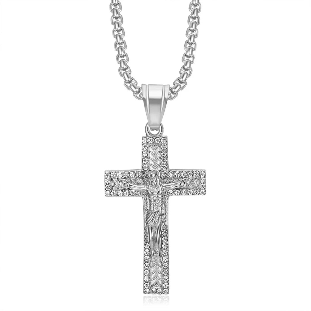 Religious Iced Out Bling Jesus Cross Pendant Stainless Steel Cubic Zirconia Christian Faith Necklace for Women Men Jewelry Gift by Creative Vault Marketplace