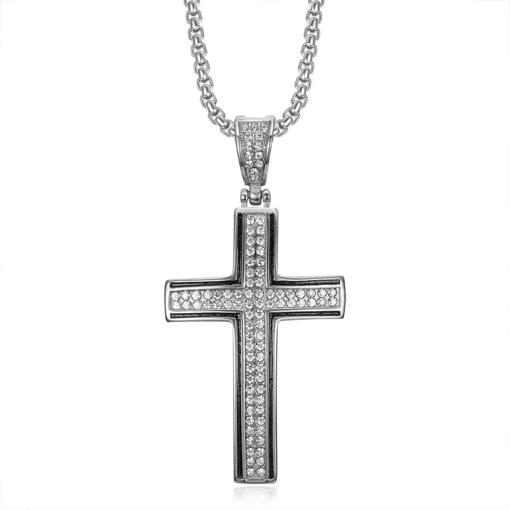 Religious Iced Out Bling Jesus Cross Pendant Stainless Steel Cubic Zirconia Christian Faith Necklace for Women Men Jewelry Gift by Creative Vault Marketplace