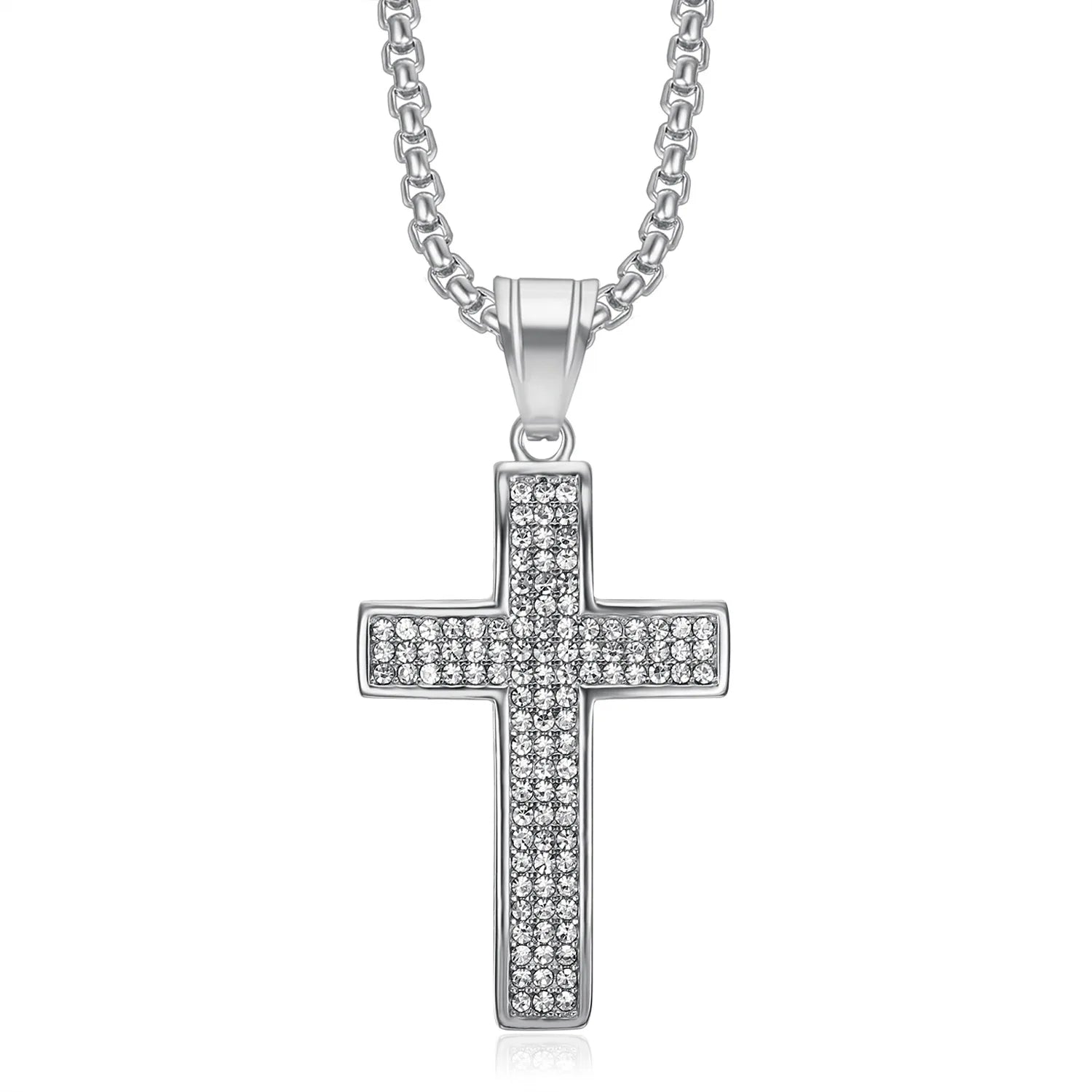 Religious Iced Out Bling Jesus Cross Pendant Stainless Steel Cubic Zirconia Christian Faith Necklace for Women Men Jewelry Gift by Creative Vault Marketplace