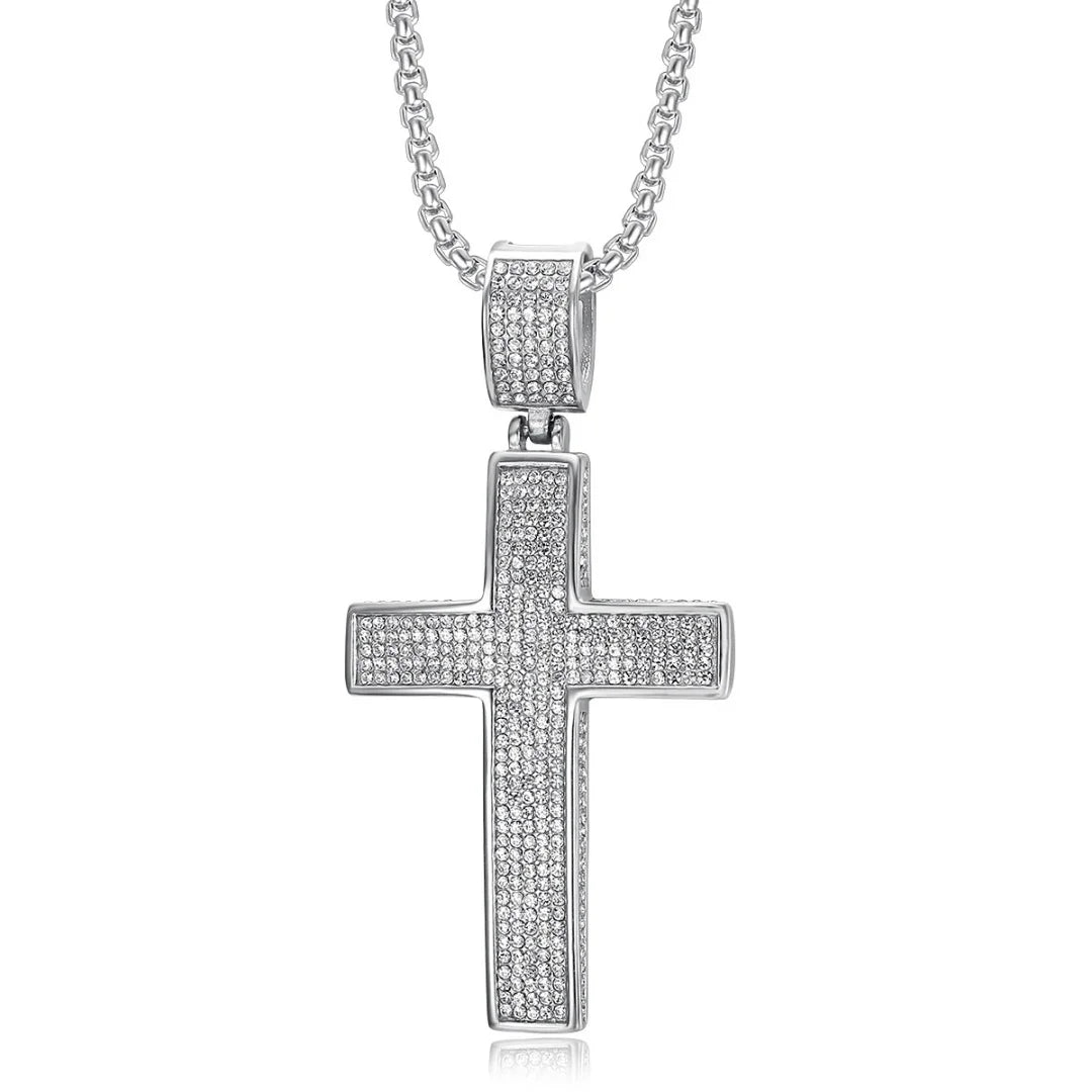 Religious Iced Out Bling Jesus Cross Pendant Stainless Steel Cubic Zirconia Christian Faith Necklace for Women Men Jewelry Gift by Creative Vault Marketplace
