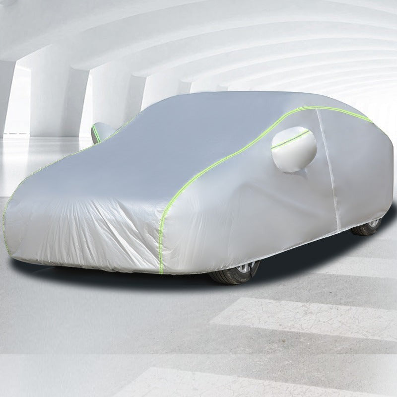 Creative Vault Marketplace silver Oxford cloth all-season car cover with reflective safety strips in a garage setting