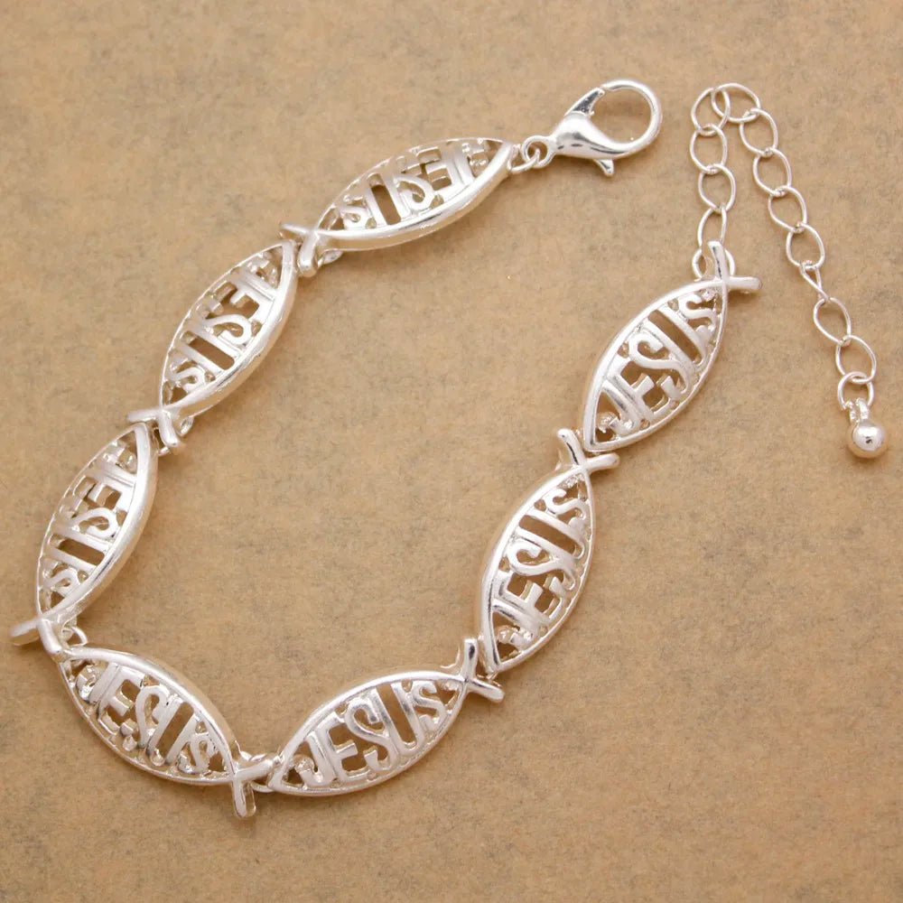 Religious Catholic Church Christian Jesus Fish Charm Bangle Chain Bracelets For Women Pulseira Masculina Gift Men Jewelry New by Creative Vault Marketplace
