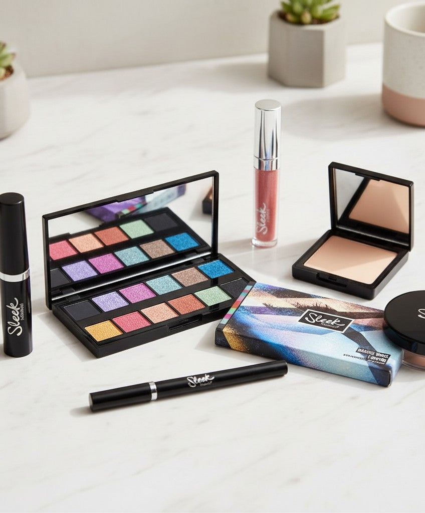 Creative Vault Marketplace Sleek MakeUP i-Divine eyeshadow palette with vibrant metallic and matte shades on a table