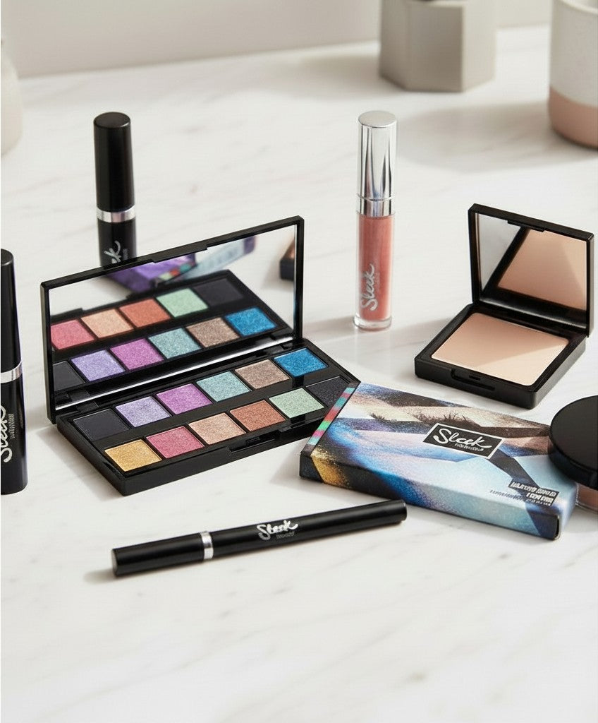 Creative Vault Marketplace Sleek MakeUP i-Divine eyeshadow palette with vibrant metallic and matte shades on a table