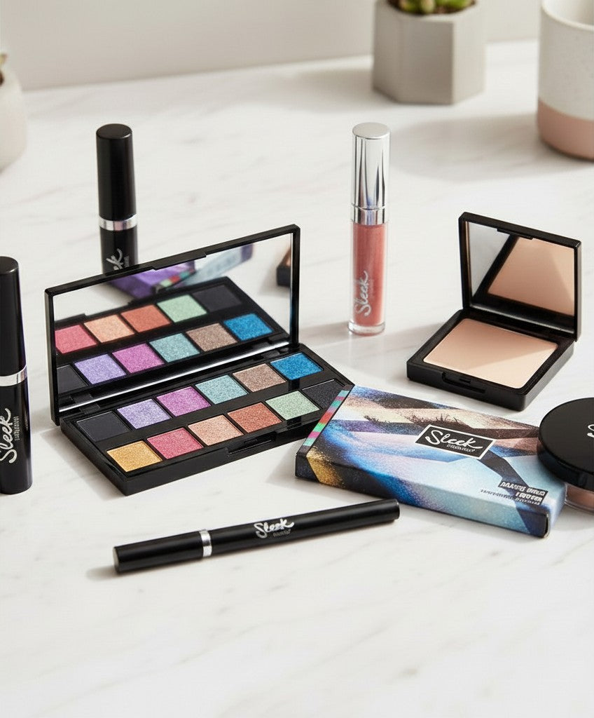 Creative Vault Marketplace Sleek MakeUP i-Divine eyeshadow palette with metallic and matte shades on a marble surface