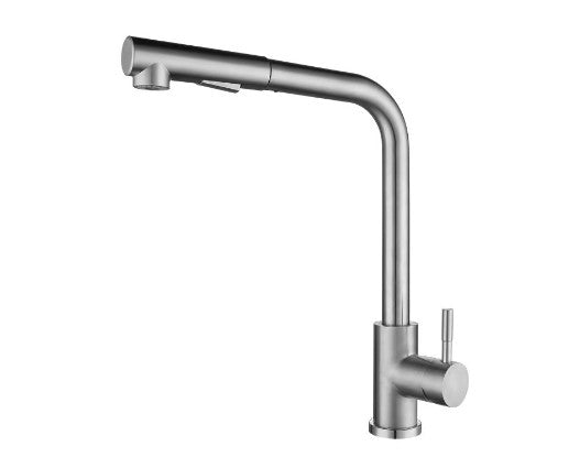Creative Vault Marketplace stainless steel retractable kitchen faucet with a sleek silver chrome finish