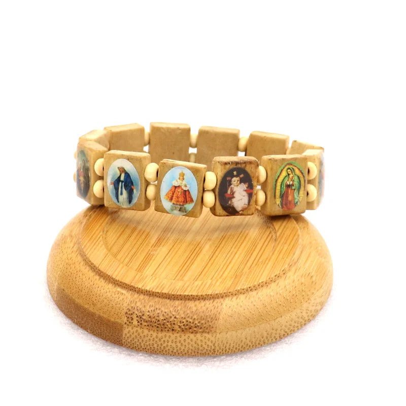 Natural Wooden Catholic Jewelry Virgin Mary Jesus Christian Faith Rosary Bracelet Religious Jewelry Wholesale by Creative Vault Marketplace