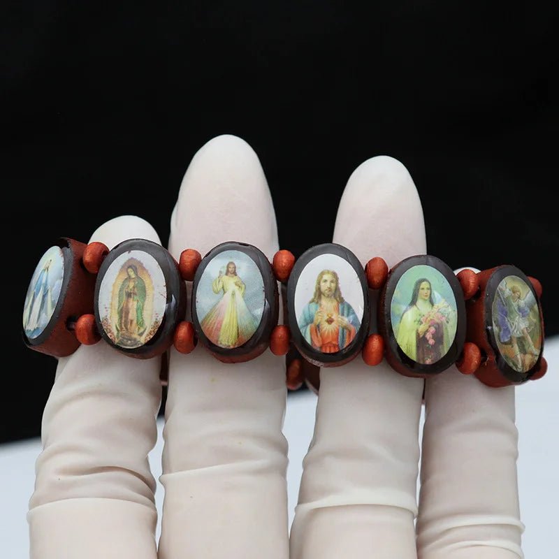 Natural Wooden Catholic Jewelry Virgin Mary Jesus Christian Faith Rosary Bracelet Religious Jewelry Wholesale by Creative Vault Marketplace