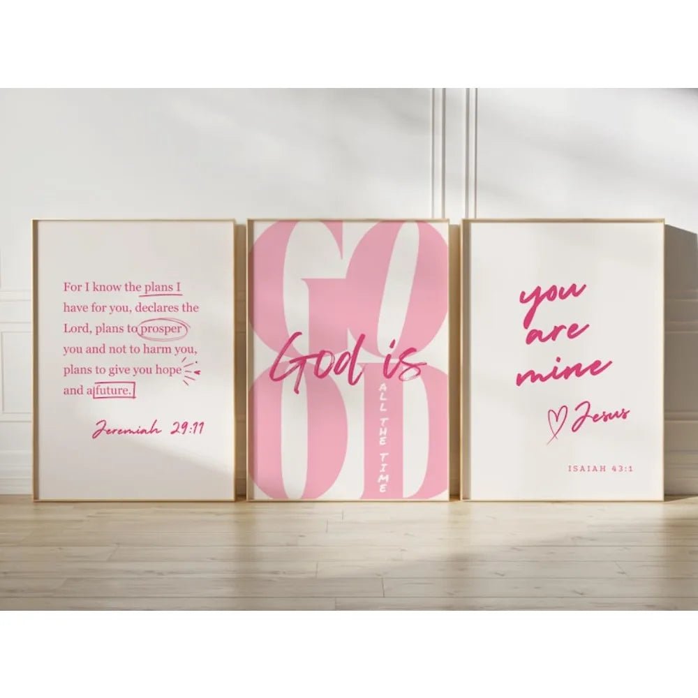 Frameless Fashion Pink Girly Christian Wall Art,God Is Good To Print All The Time,You Are My Print,Living Room Wall Art Decor by Creative Vault Marketplace