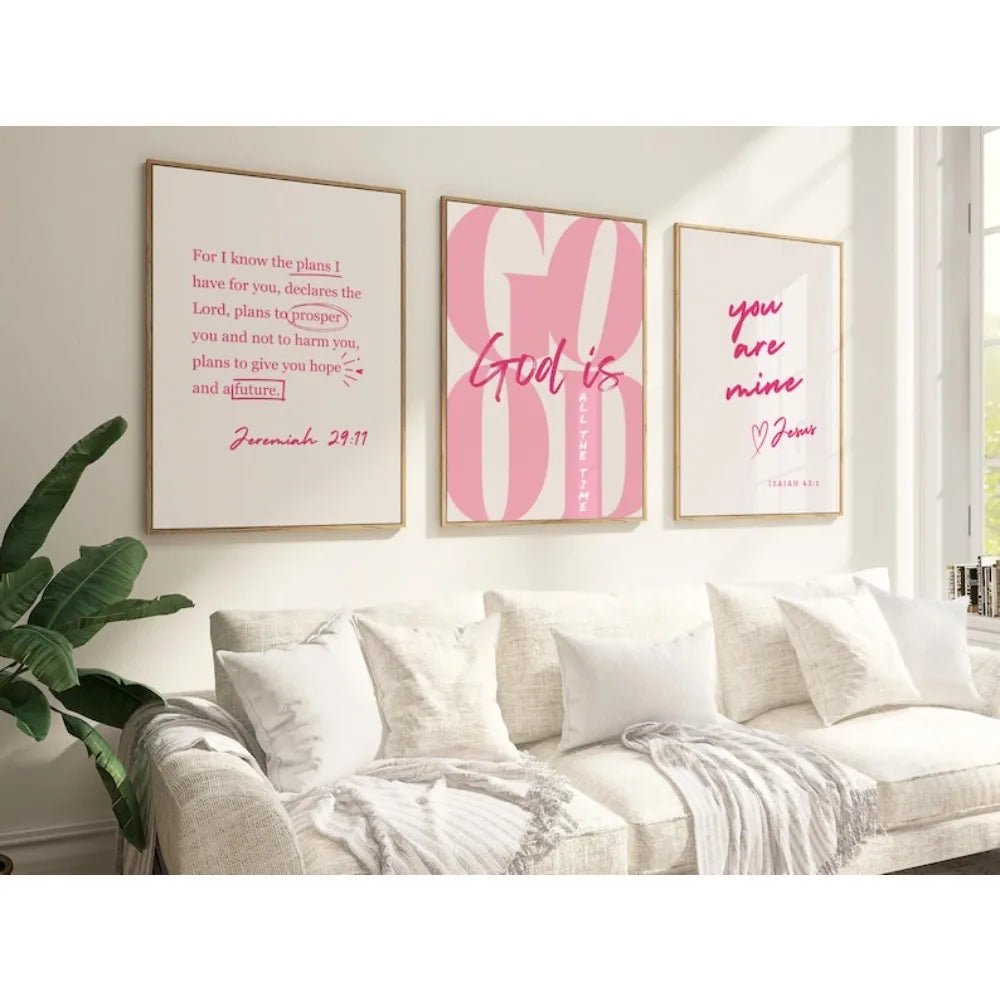 Frameless Fashion Pink Girly Christian Wall Art,God Is Good To Print All The Time,You Are My Print,Living Room Wall Art Decor by Creative Vault Marketplace