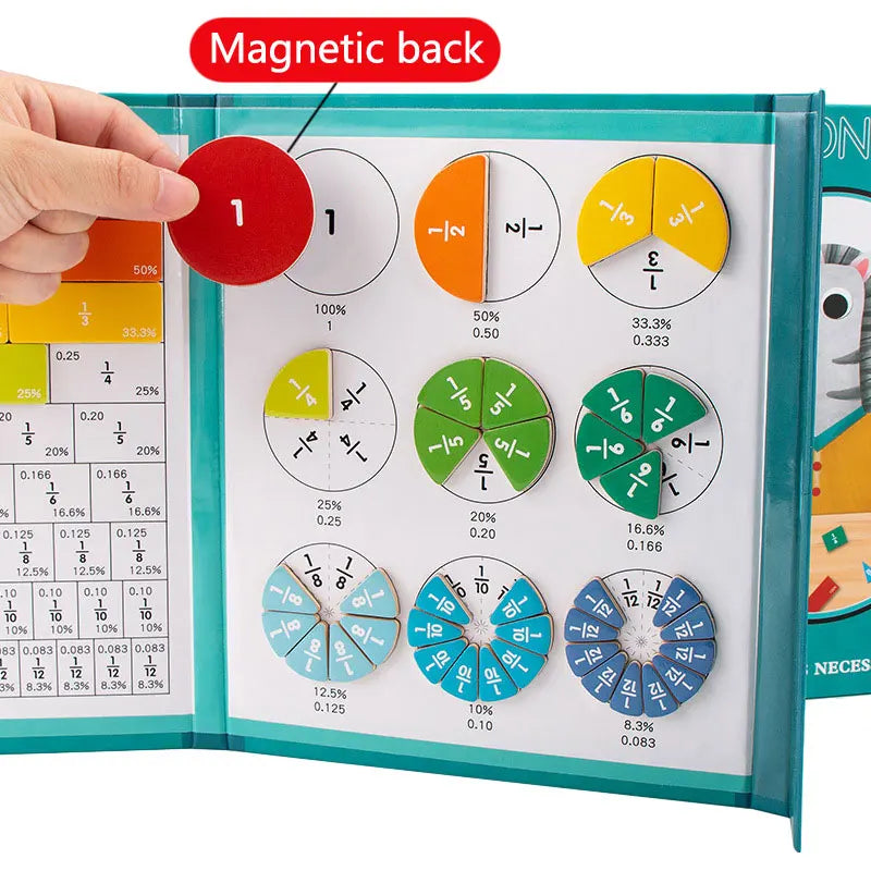 Children Magnetic Fraction Learning Math Toys Wooden Fraction Book Set Parish Teaching Aids Arithmetic Learning Educational Toys by Creative Vault Marketplace