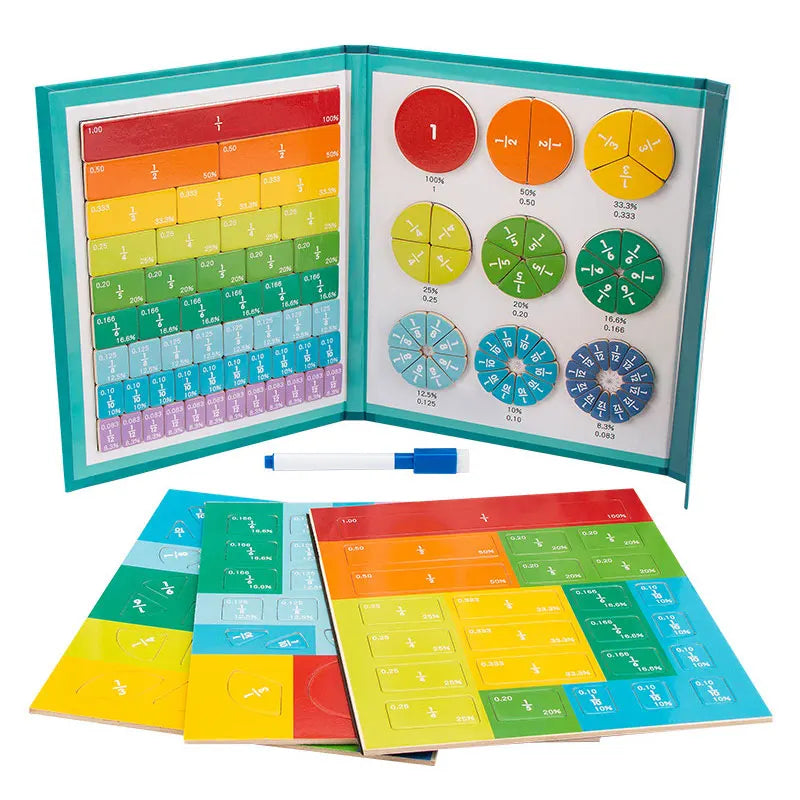 Children Magnetic Fraction Learning Math Toys Wooden Fraction Book Set Parish Teaching Aids Arithmetic Learning Educational Toys by Creative Vault Marketplace