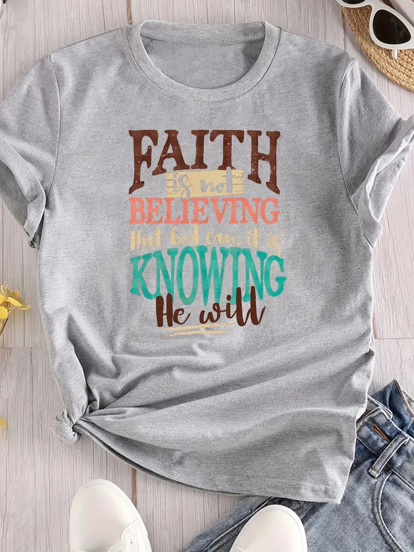 Faith Is Not Believing Women's Tee - Inspirational Bible Quote Graphic, Casual Rust Top by Creative Vault Marketplace