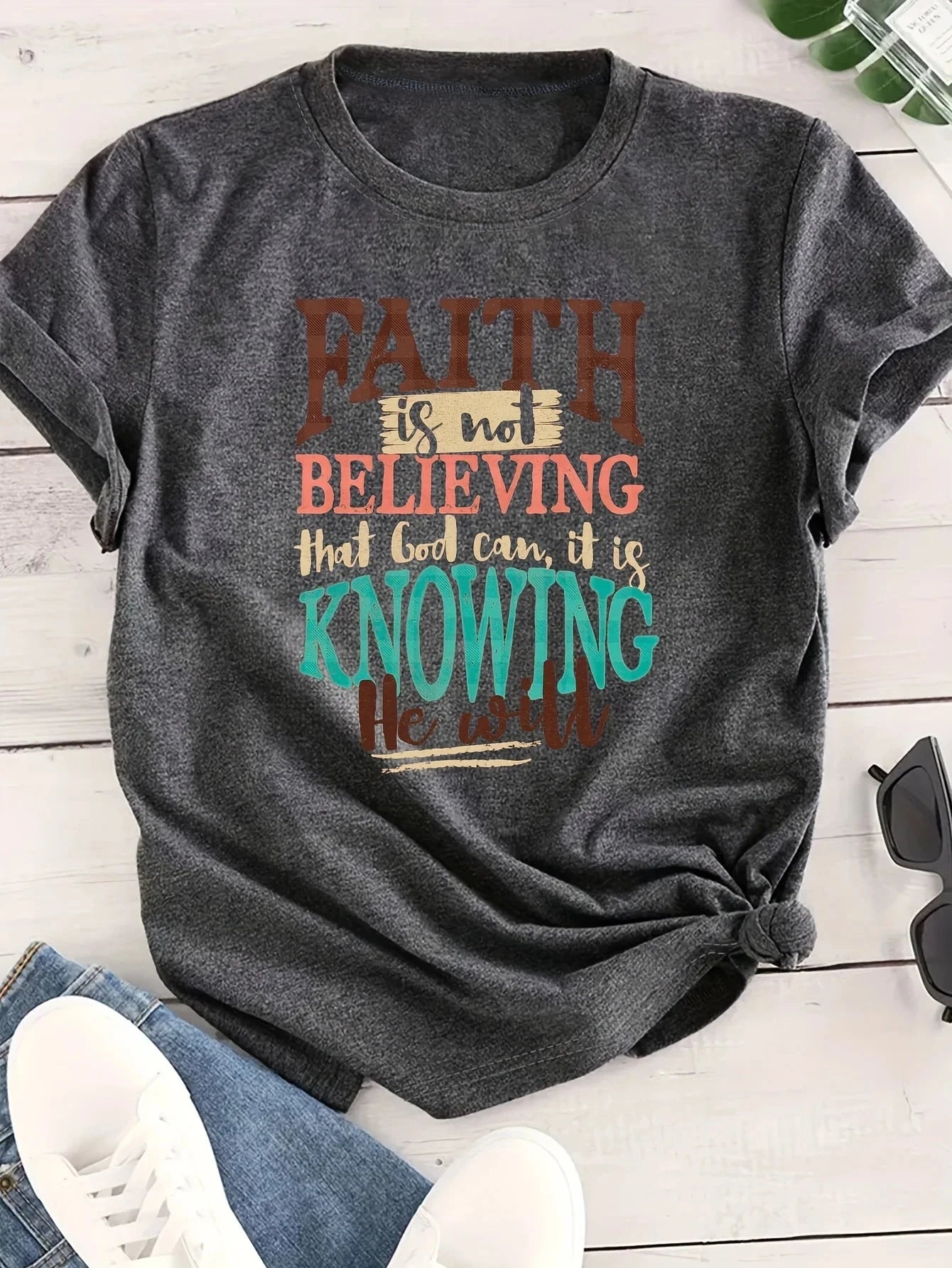 Faith Is Not Believing Women's Tee - Inspirational Bible Quote Graphic, Casual Rust Top by Creative Vault Marketplace