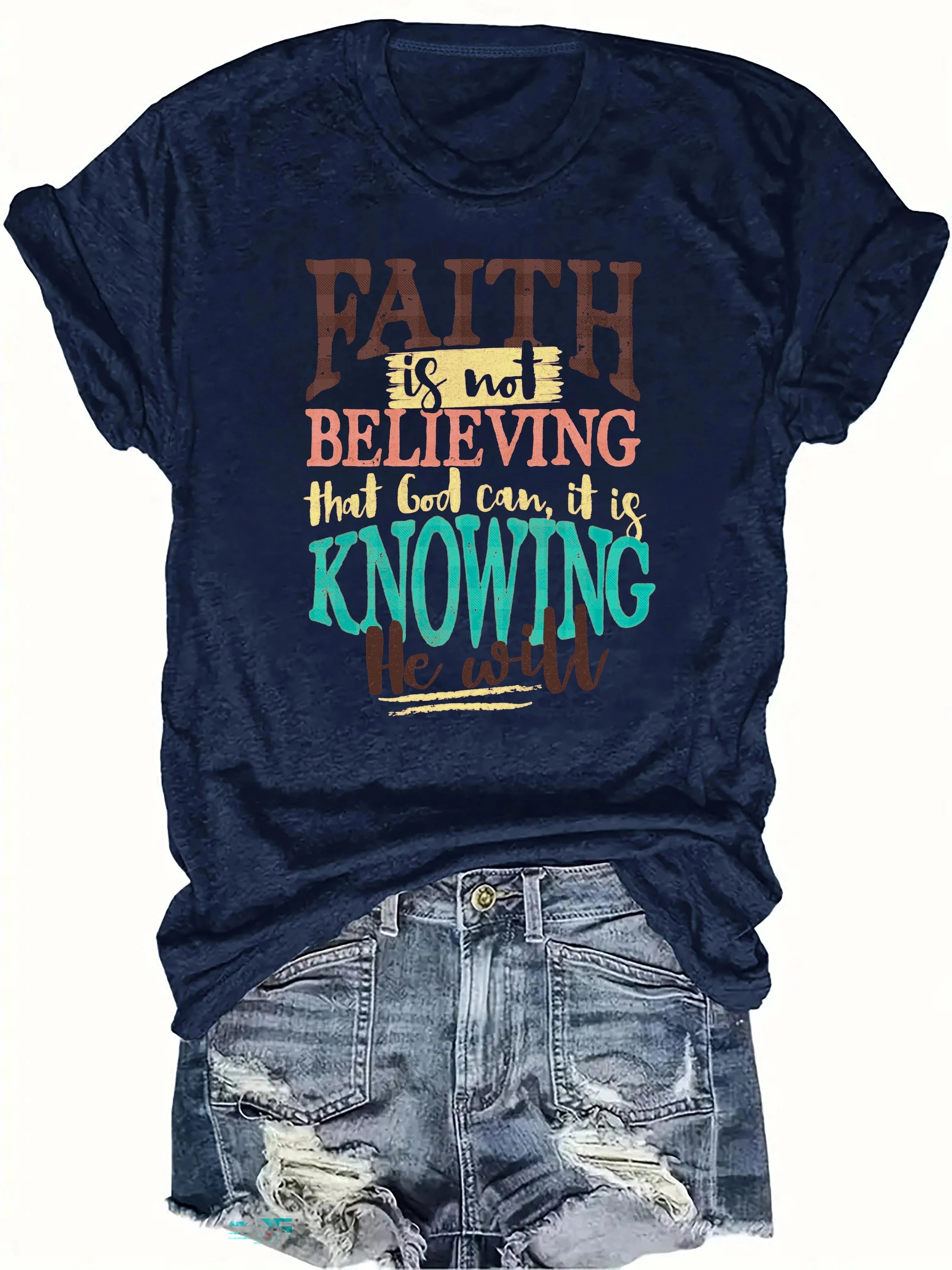 Faith Is Not Believing Women's Tee - Inspirational Bible Quote Graphic, Casual Rust Top by Creative Vault Marketplace