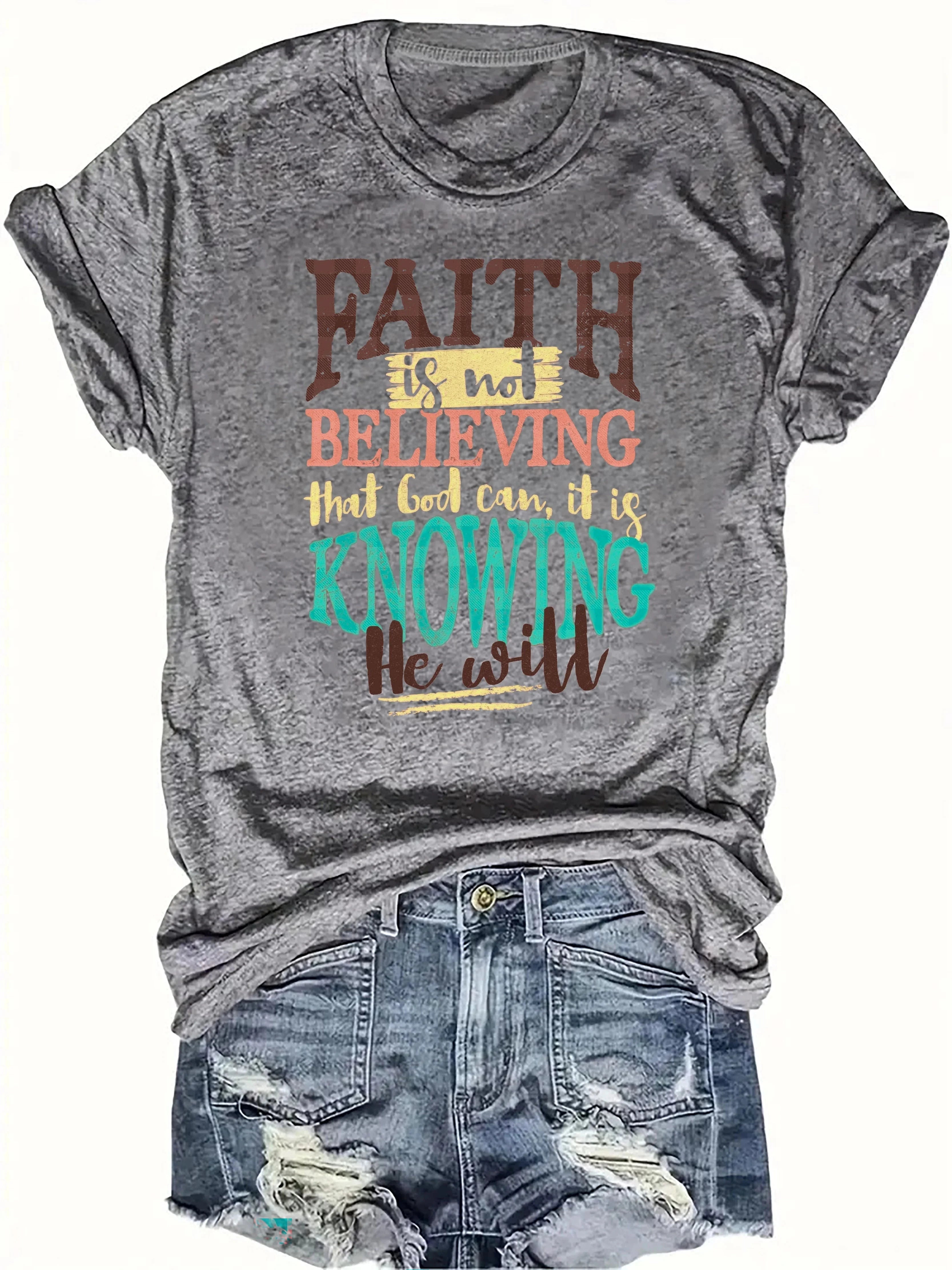 Faith Is Not Believing Women's Tee - Inspirational Bible Quote Graphic, Casual Rust Top by Creative Vault Marketplace