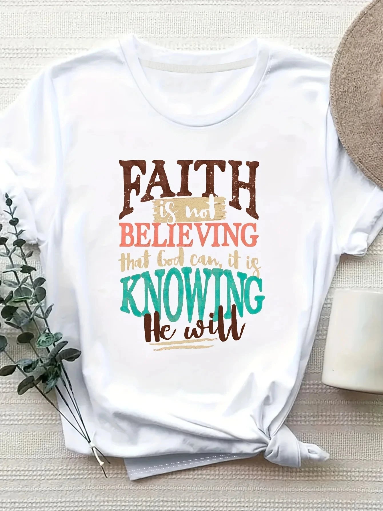 Faith Is Not Believing Women's Tee - Inspirational Bible Quote Graphic, Casual Rust Top by Creative Vault Marketplace