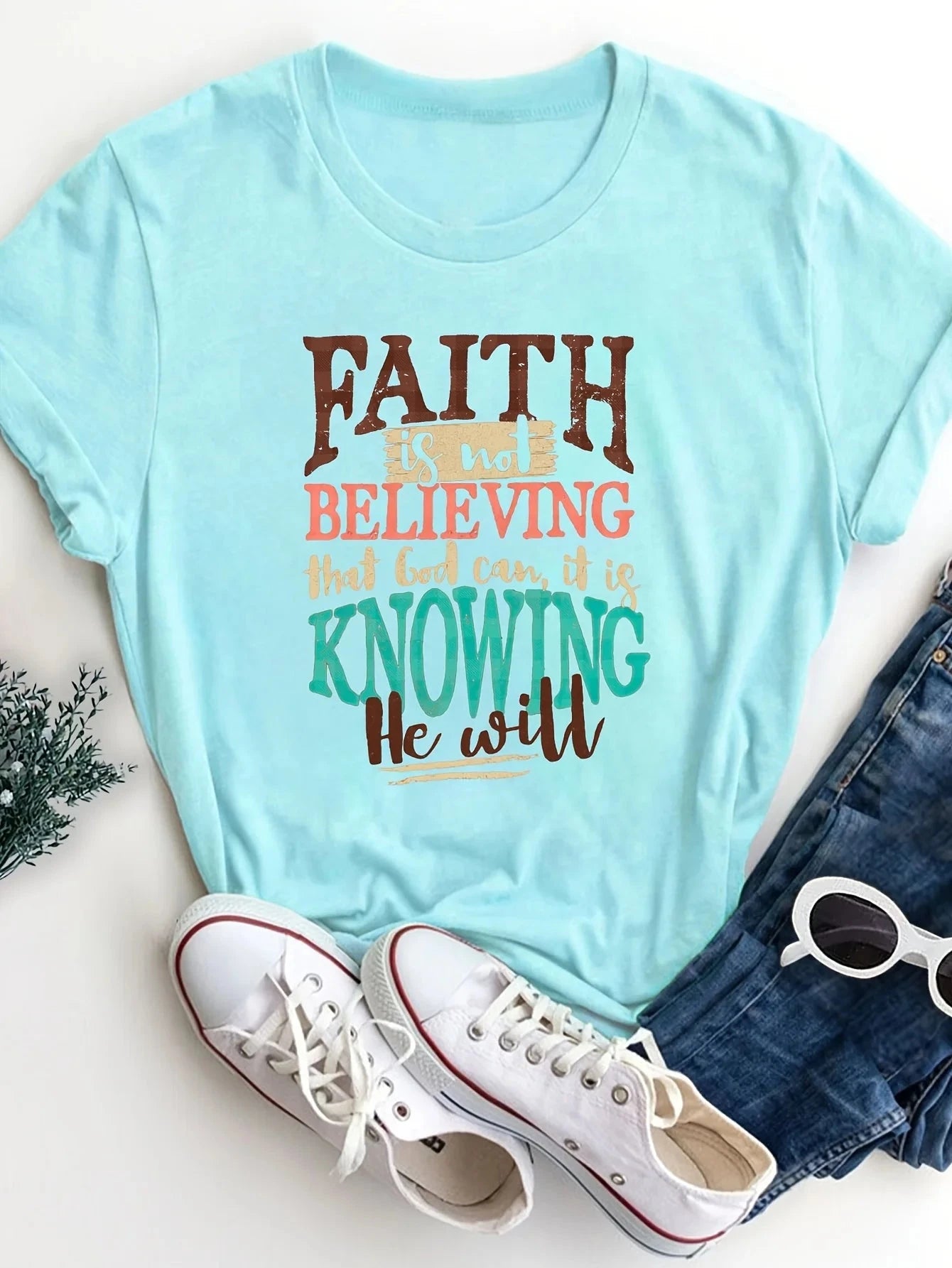 Faith Is Not Believing Women's Tee - Inspirational Bible Quote Graphic, Casual Rust Top by Creative Vault Marketplace