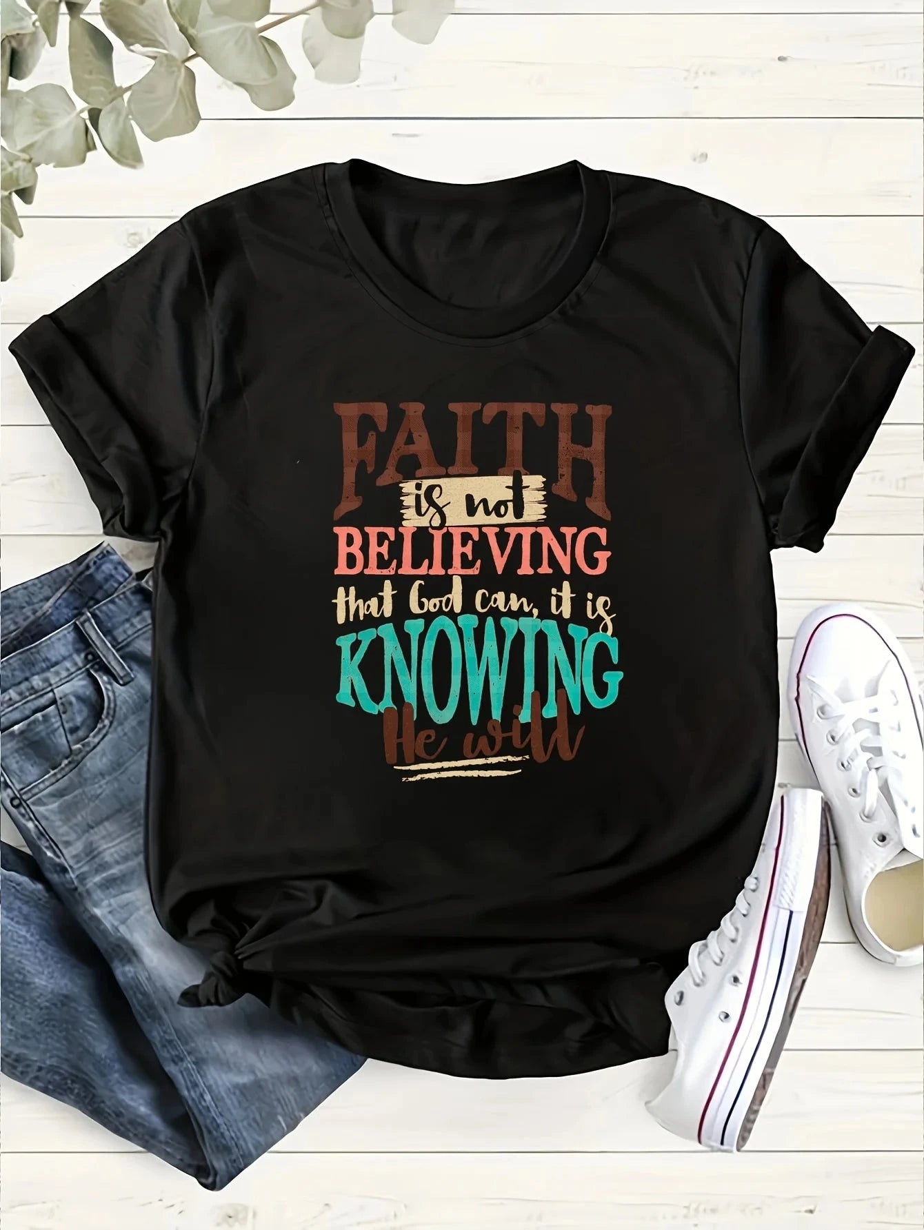 Faith Is Not Believing Women's Tee - Inspirational Bible Quote Graphic, Casual Rust Top by Creative Vault Marketplace