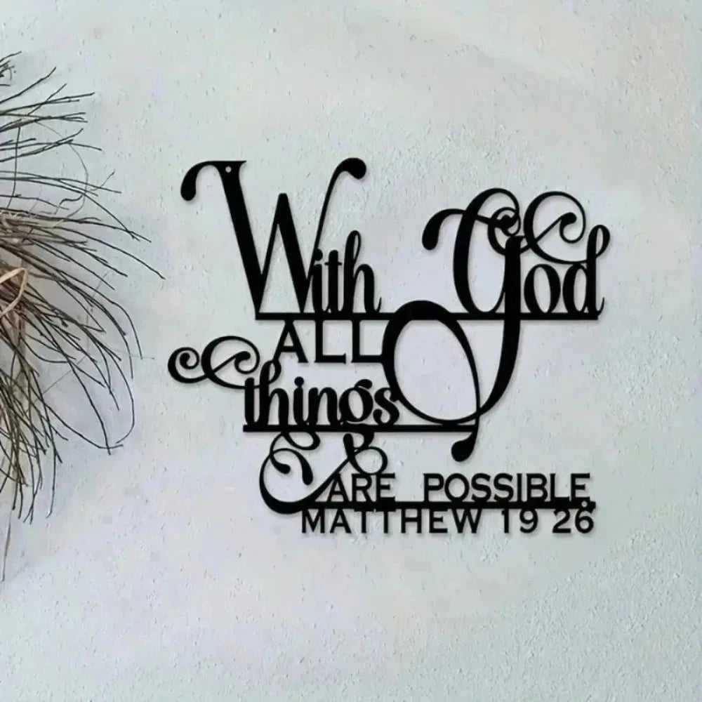 Inspirational Metal Wall Art - Faith Wall Decor with Bible Verse (Matthew 19:26) by Creative Vault Marketplace