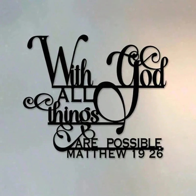 Inspirational Metal Wall Art - Faith Wall Decor with Bible Verse (Matthew 19:26) by Creative Vault Marketplace