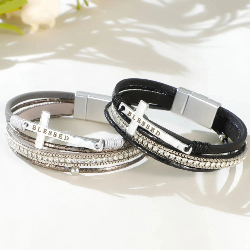 Empower Your Spirit with the Faith Cross Leather Bracelet by Creative Vault Marketplace