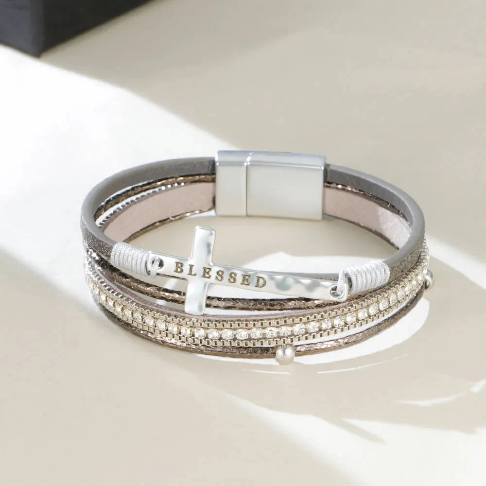 Empower Your Spirit with the Faith Cross Leather Bracelet by Creative Vault Marketplace