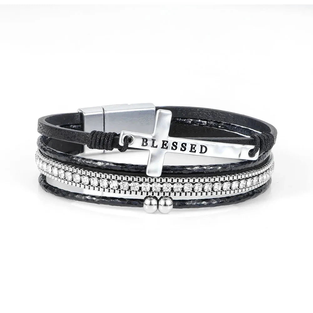 Empower Your Spirit with the Faith Cross Leather Bracelet by Creative Vault Marketplace