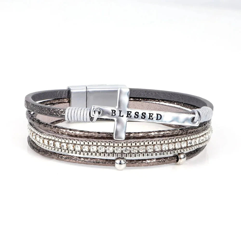 Empower Your Spirit with the Faith Cross Leather Bracelet by Creative Vault Marketplace