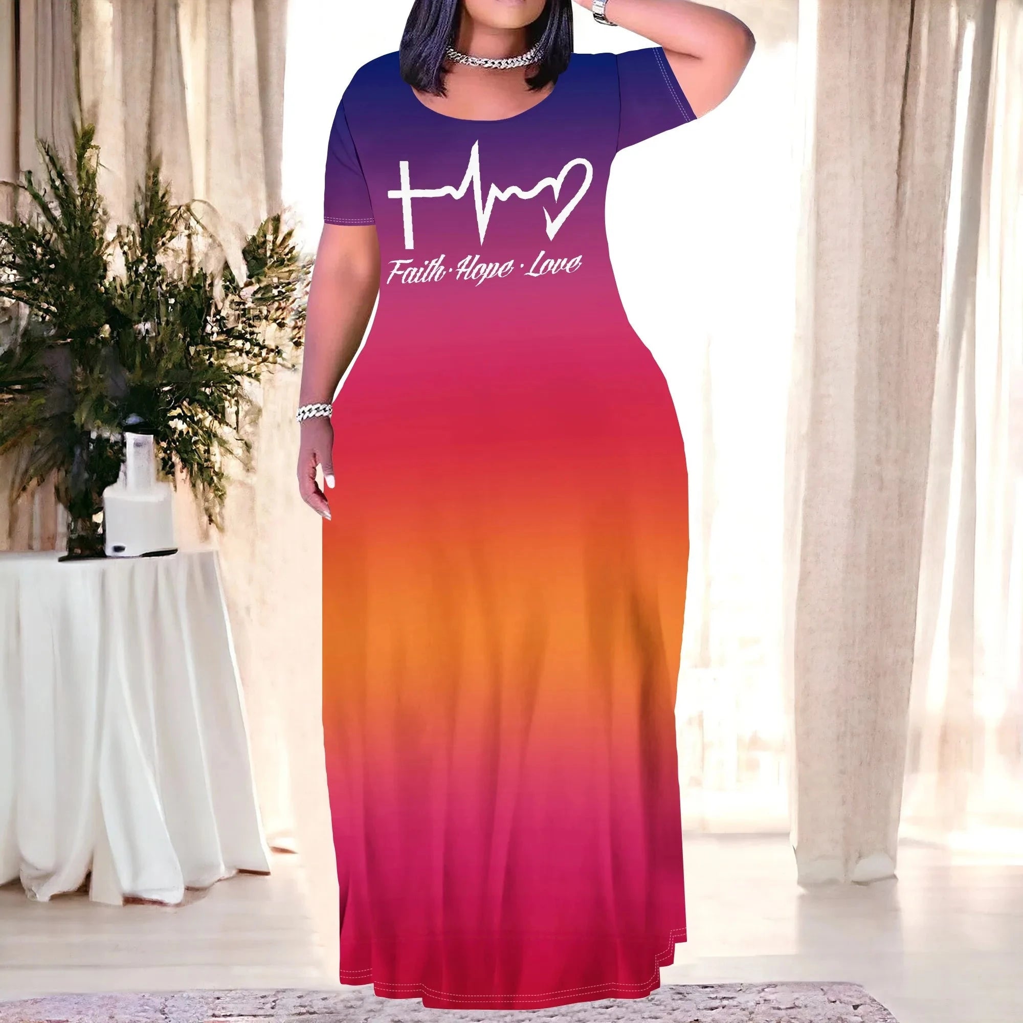 Elevate Your Style With the Plus Size Inspirational Dress – Faith Hope Love Gradient by Creative Vault Marketplace
