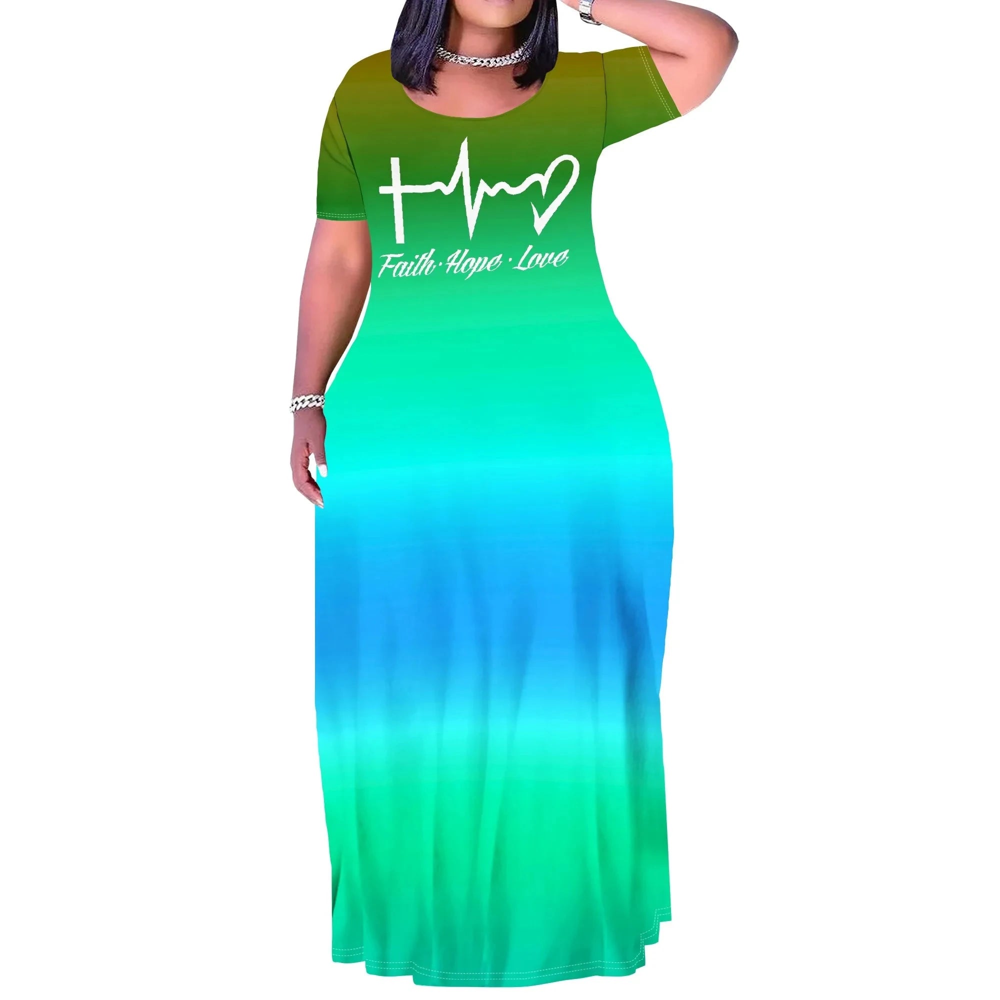 Elevate Your Style With the Plus Size Inspirational Dress – Faith Hope Love Gradient by Creative Vault Marketplace
