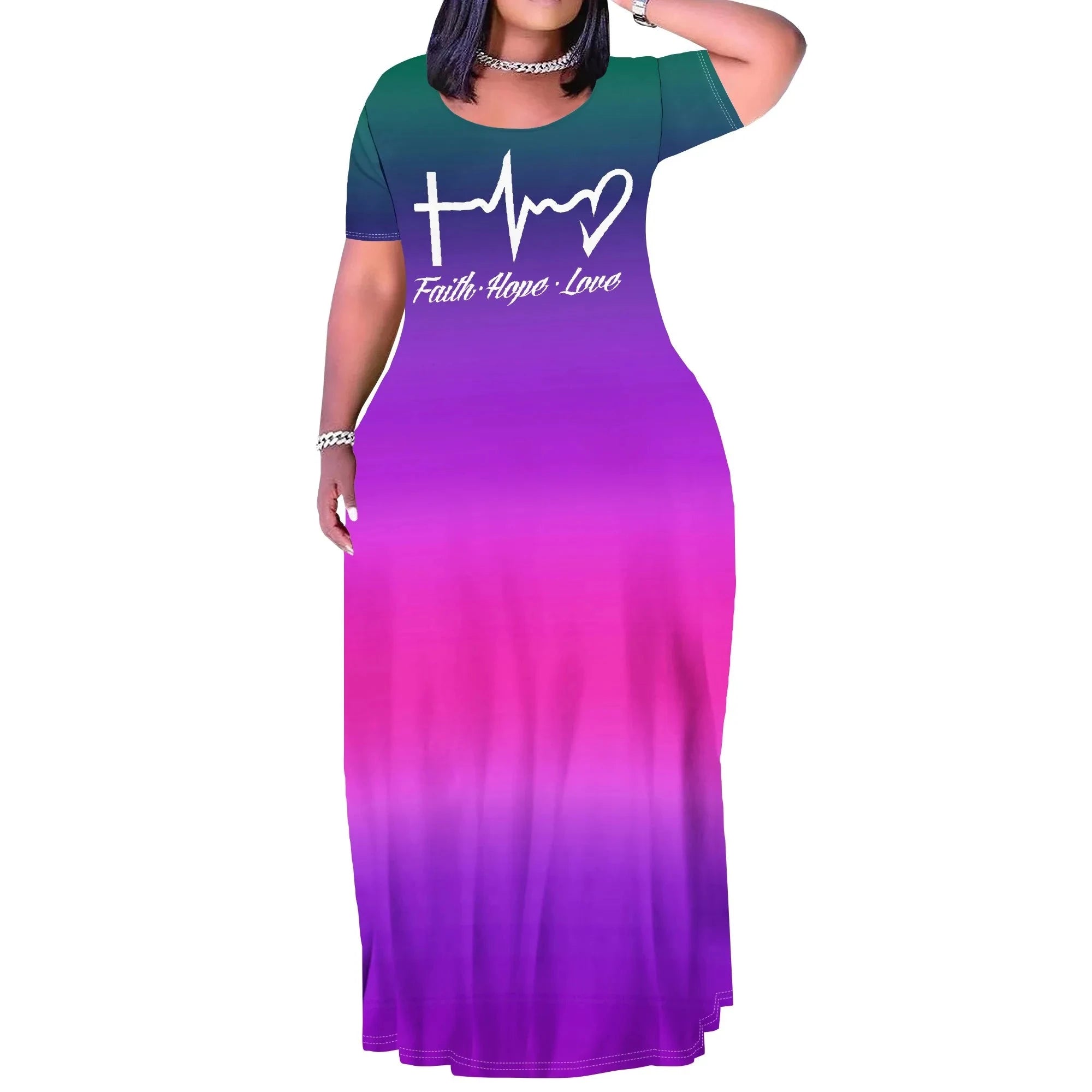Elevate Your Style With the Plus Size Inspirational Dress – Faith Hope Love Gradient by Creative Vault Marketplace