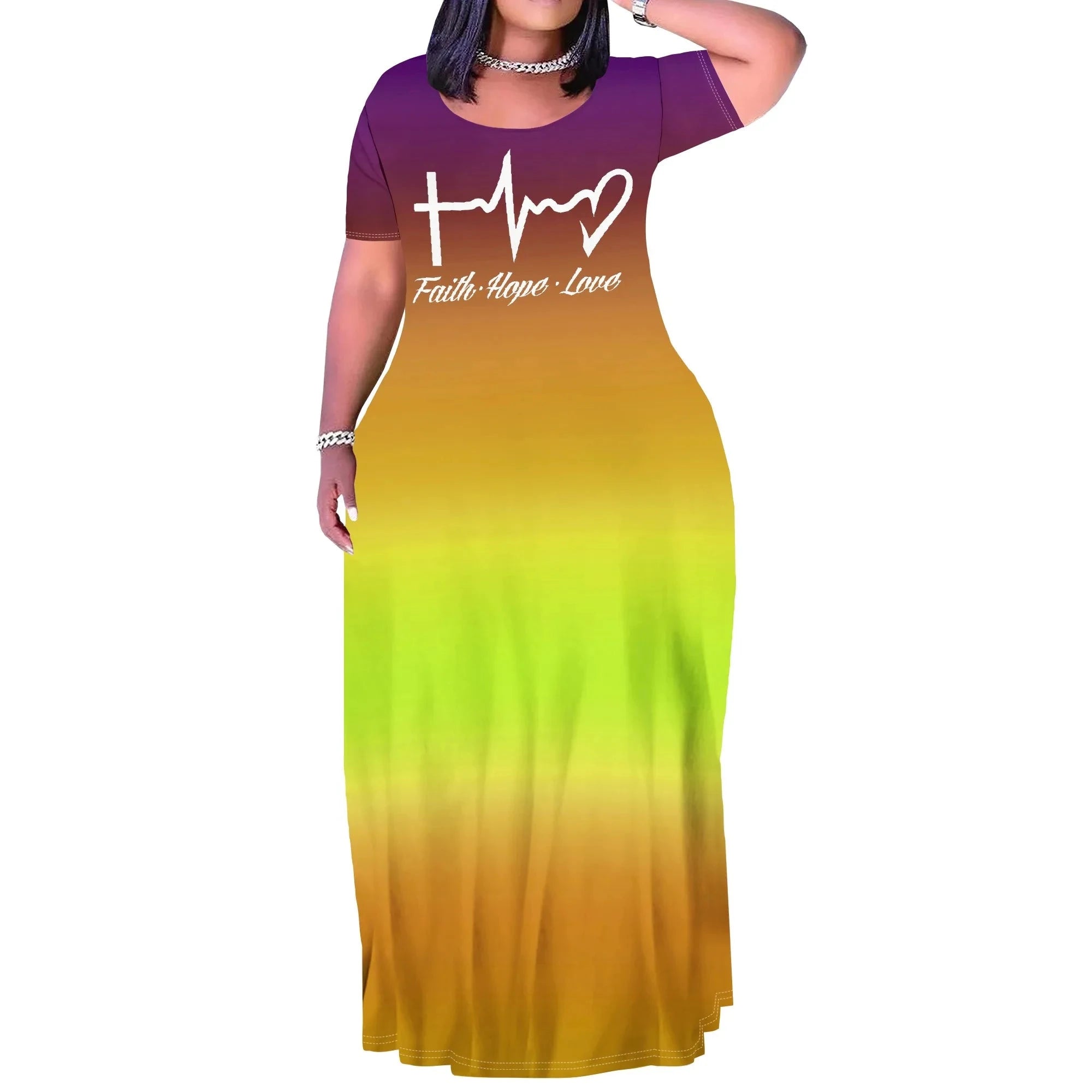 Elevate Your Style With the Plus Size Inspirational Dress – Faith Hope Love Gradient by Creative Vault Marketplace