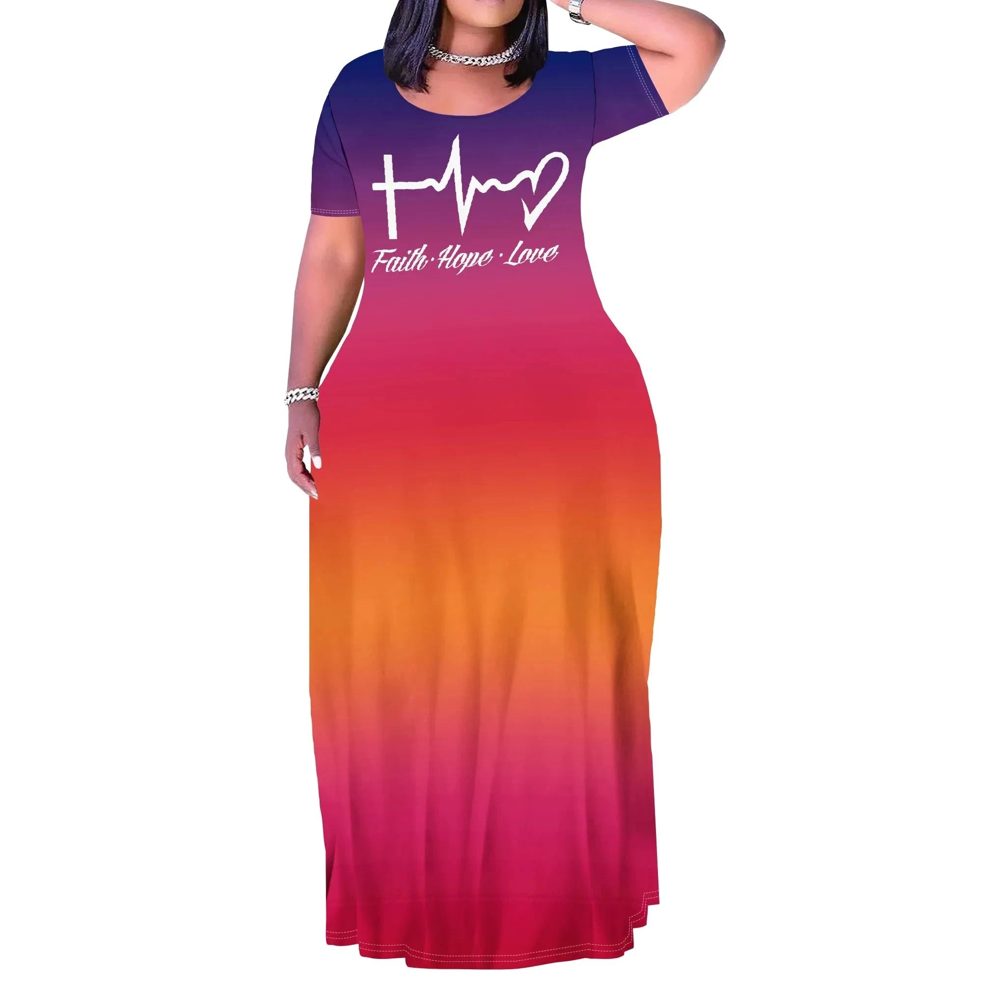 Elevate Your Style With the Plus Size Inspirational Dress – Faith Hope Love Gradient by Creative Vault Marketplace