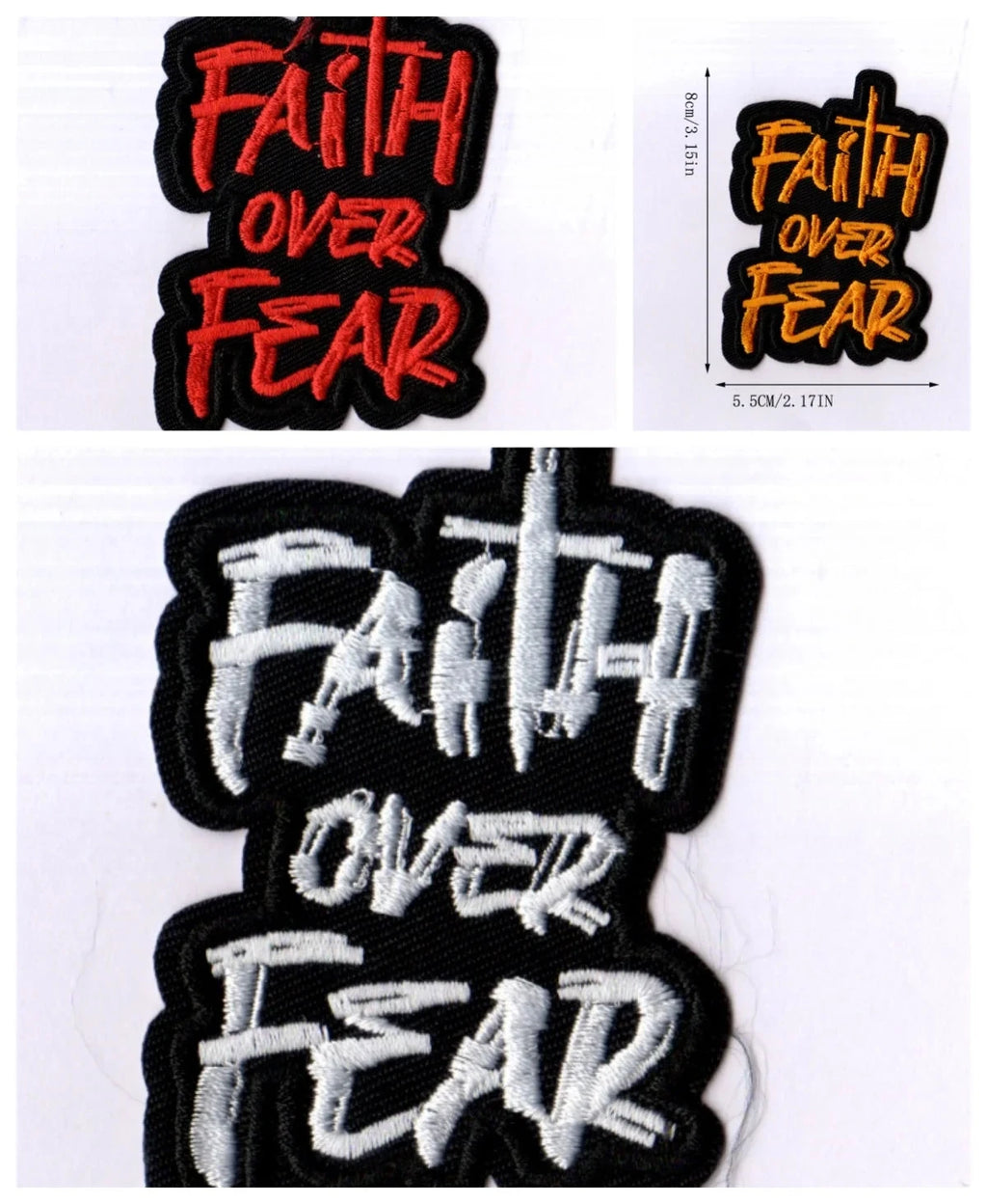 Faith over Fear Pattern Embroidery Patches, Iron-On DIY Patches, Clothing and Accessory Repair Badges Suitable for Clothing, Bags, Shoes, Hats, Home Decoration, Iron-On by Creative Vault Marketplace