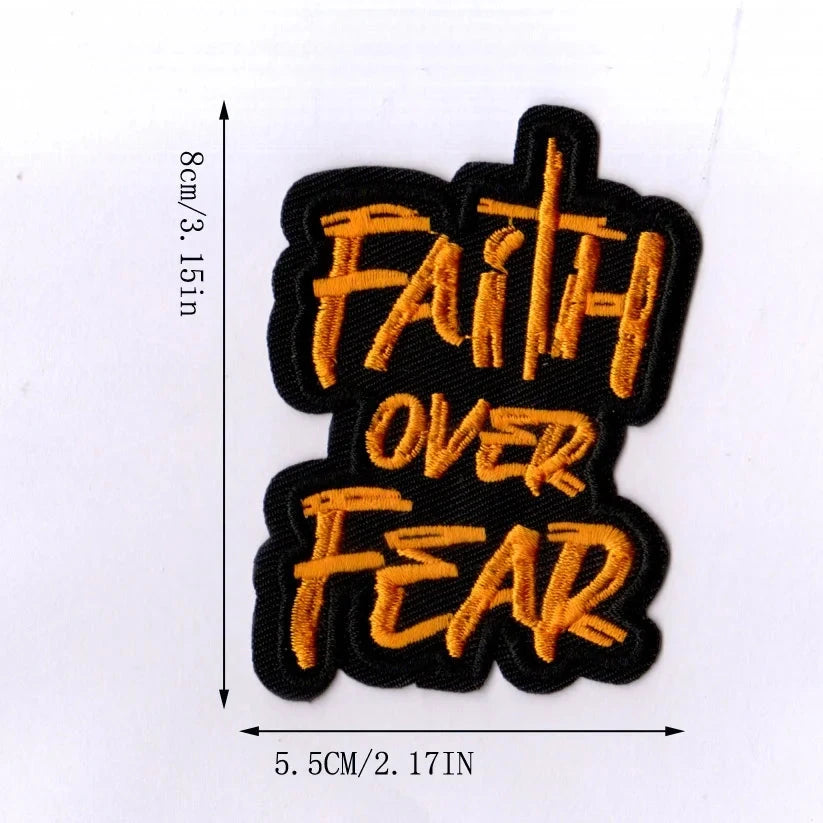 Faith over Fear Pattern Embroidery Patches, Iron-On DIY Patches, Clothing and Accessory Repair Badges Suitable for Clothing, Bags, Shoes, Hats, Home Decoration, Iron-On by Creative Vault Marketplace